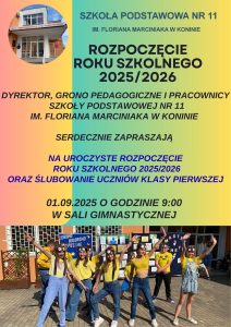 Plakat kolorowy z napisem rozpoczęcie roku szkolnego