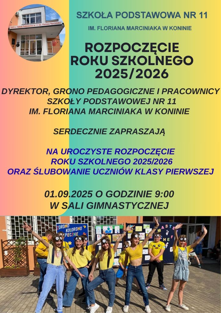 Plakat kolorowy z napisem rozpoczęcie roku szkolnego
